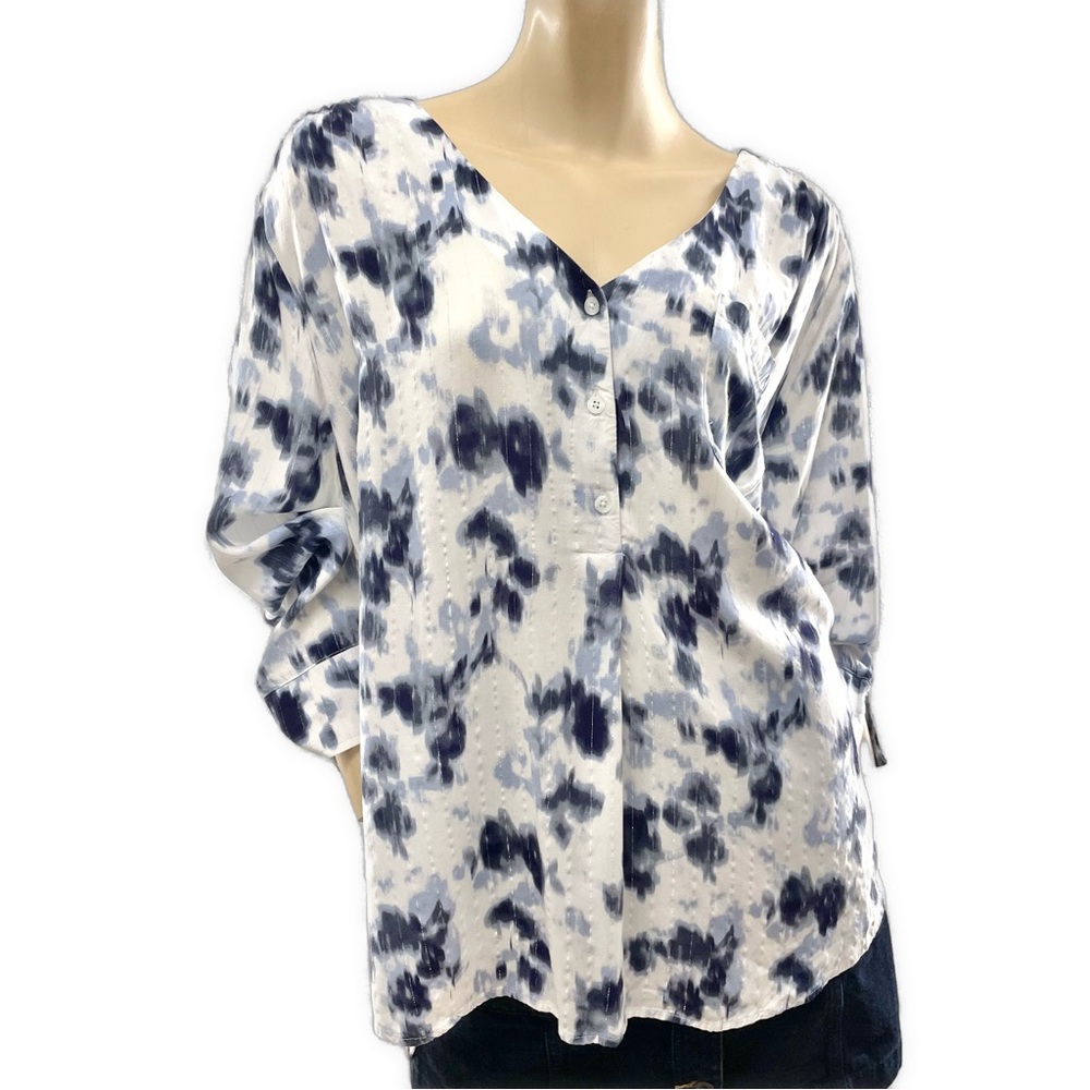 Fred David -Navy and White V-Neck Blouse- 3x